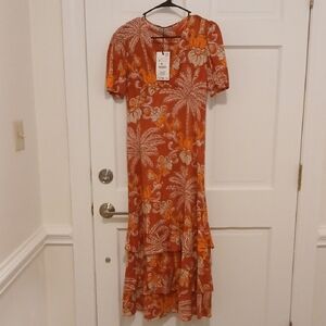 Zara High Low Dress in Orange and White Floral
